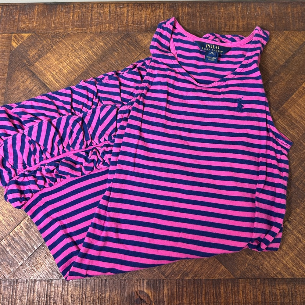 Polo Ralph Lauren M (8-10) Navy Blue Pink Striped Dress - Picture 1 of 4